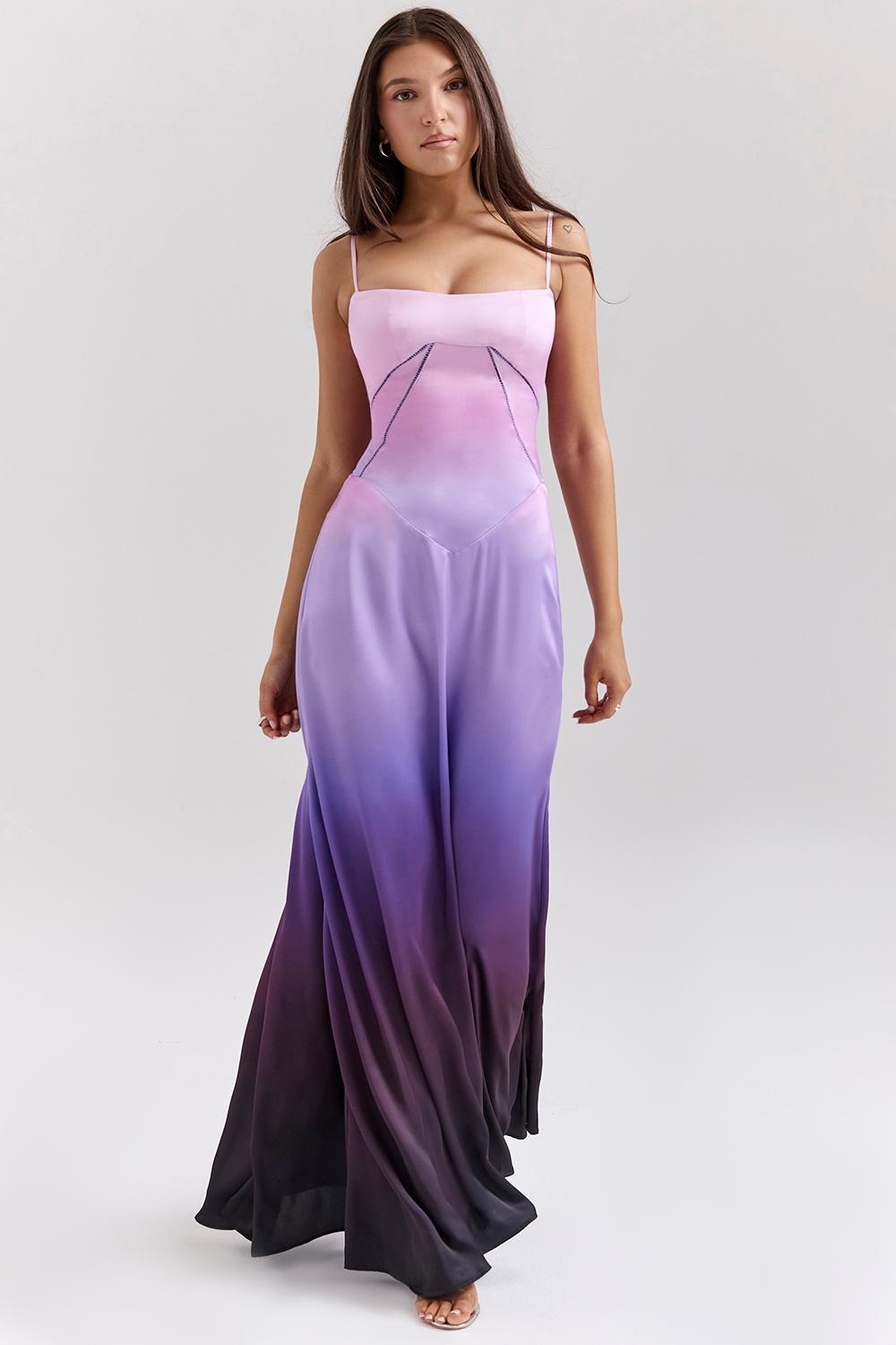 Anabella Ombre Print Lace Up Maxi Dress Product Image