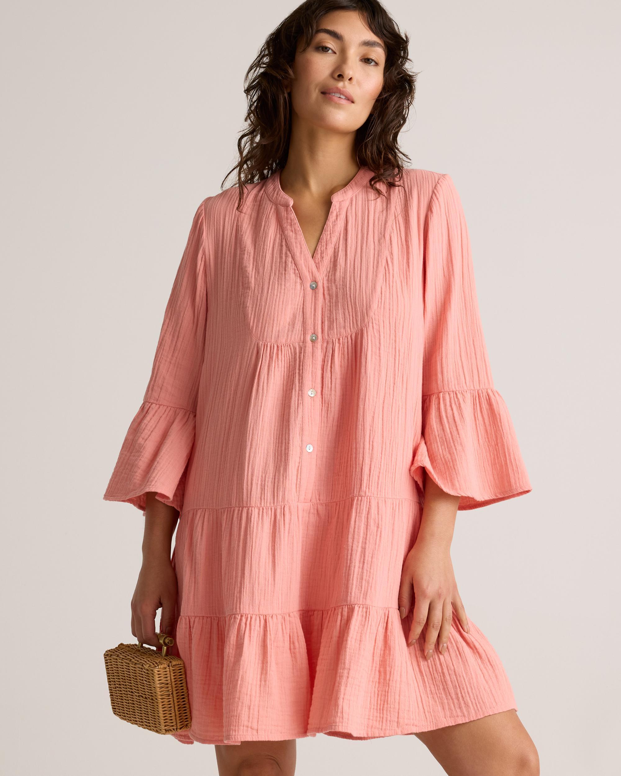 Quince | Women's Gauze Long Sleeve Tiered Mini Dress Organic Cotton Product Image