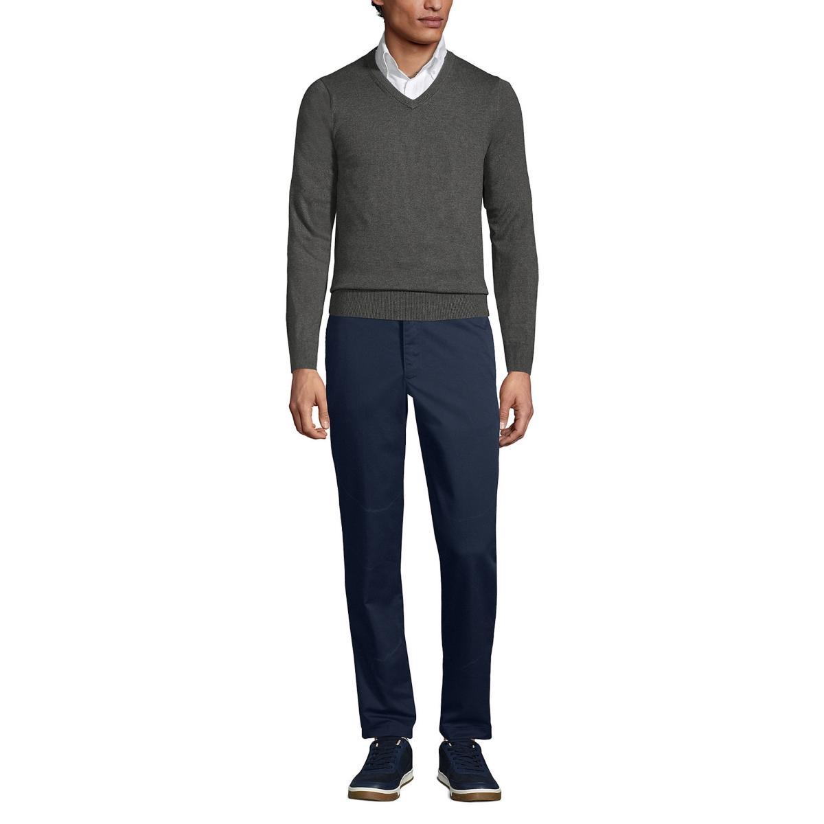 Men's Lands' End School Uniform Fine Gauge V-neck Sweater, Size: Small, Coal Grey Product Image