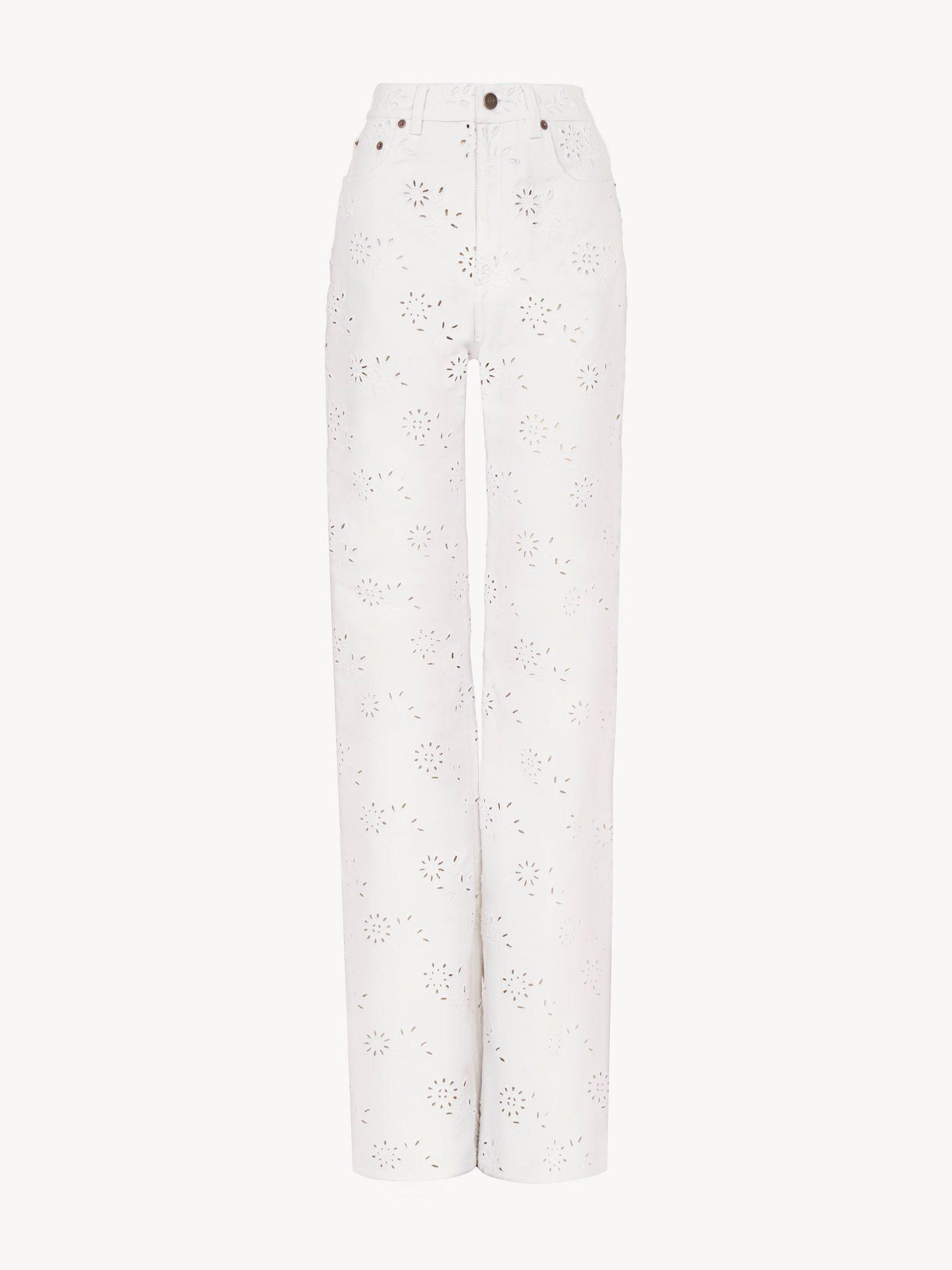Embroidered cropped jeans in denim Product Image