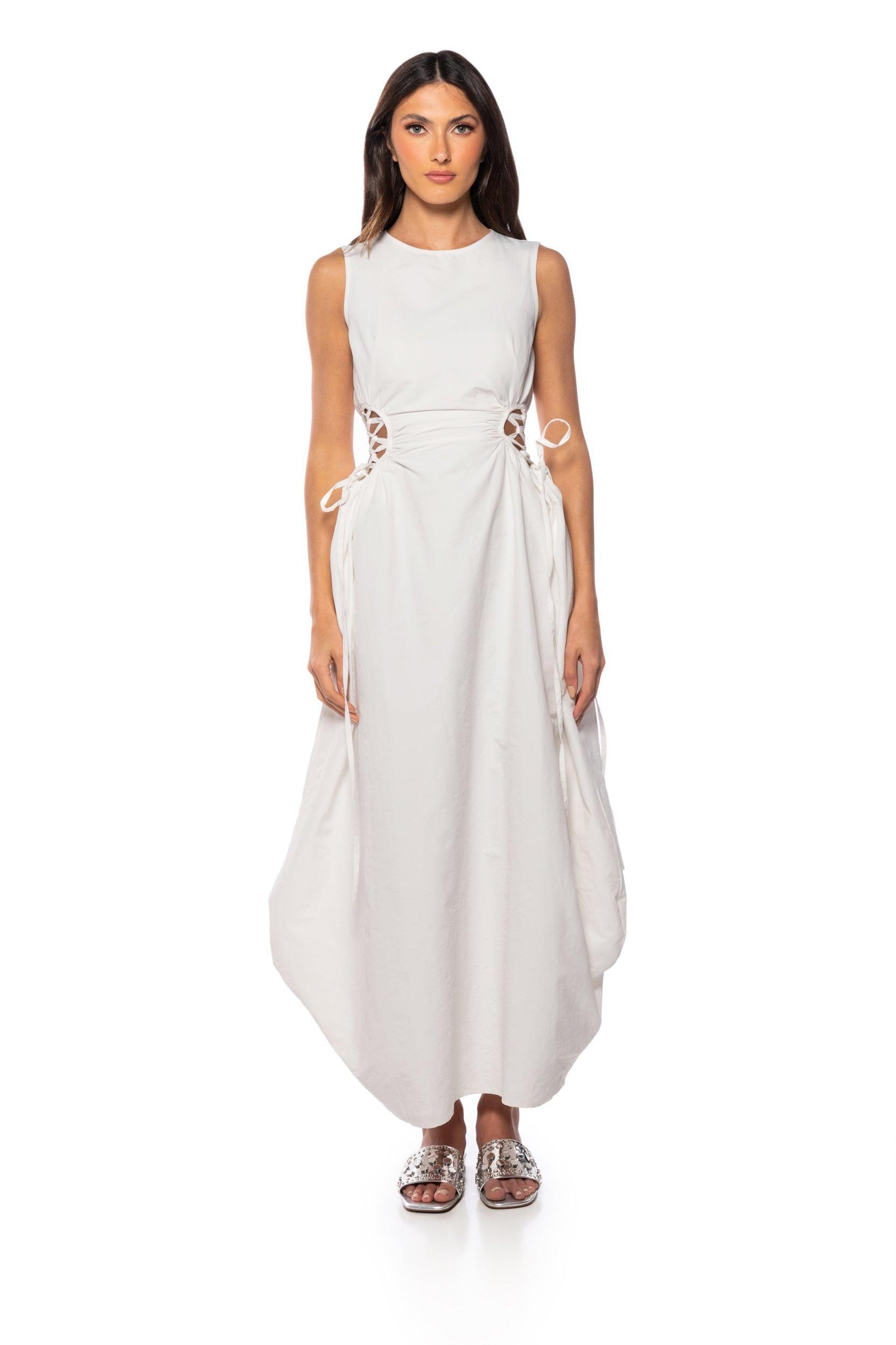 ALINA LACE UP DETAIL MAXI DRESS IN WHITE Product Image