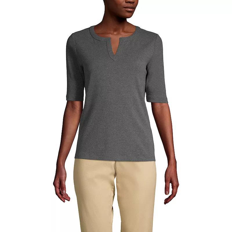 Womens Lands End Modern Half Sleeve Splitneck Top Blue Shadow Product Image