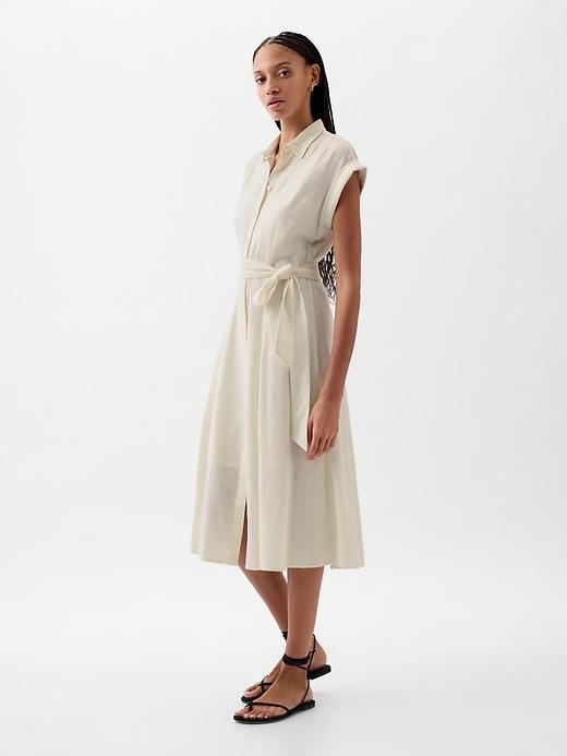 Linen-Blend Midi Shirtdress Product Image