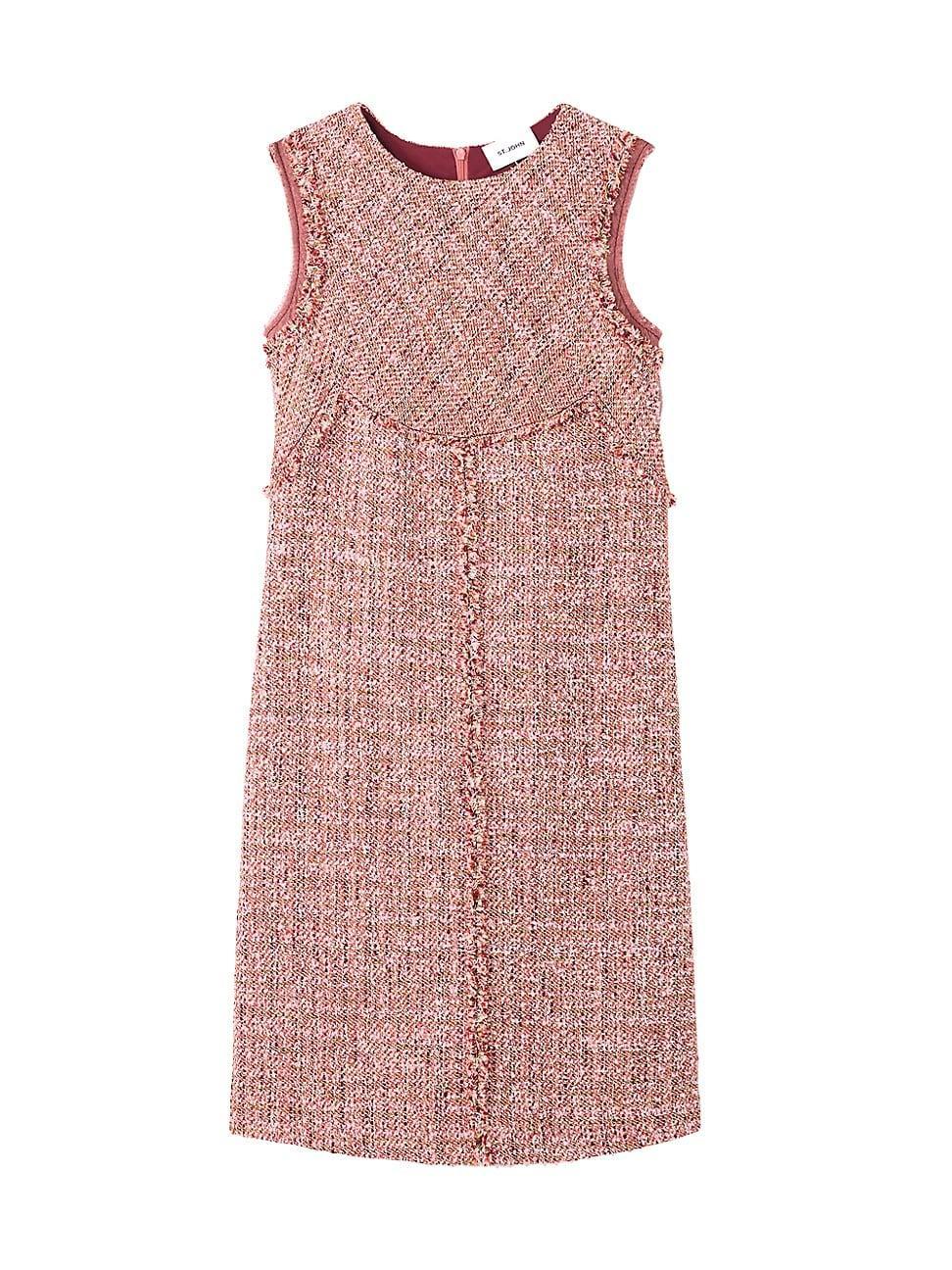 Georgette-Trim Eyelash Fringe Tweed Sleeveless Dress Product Image