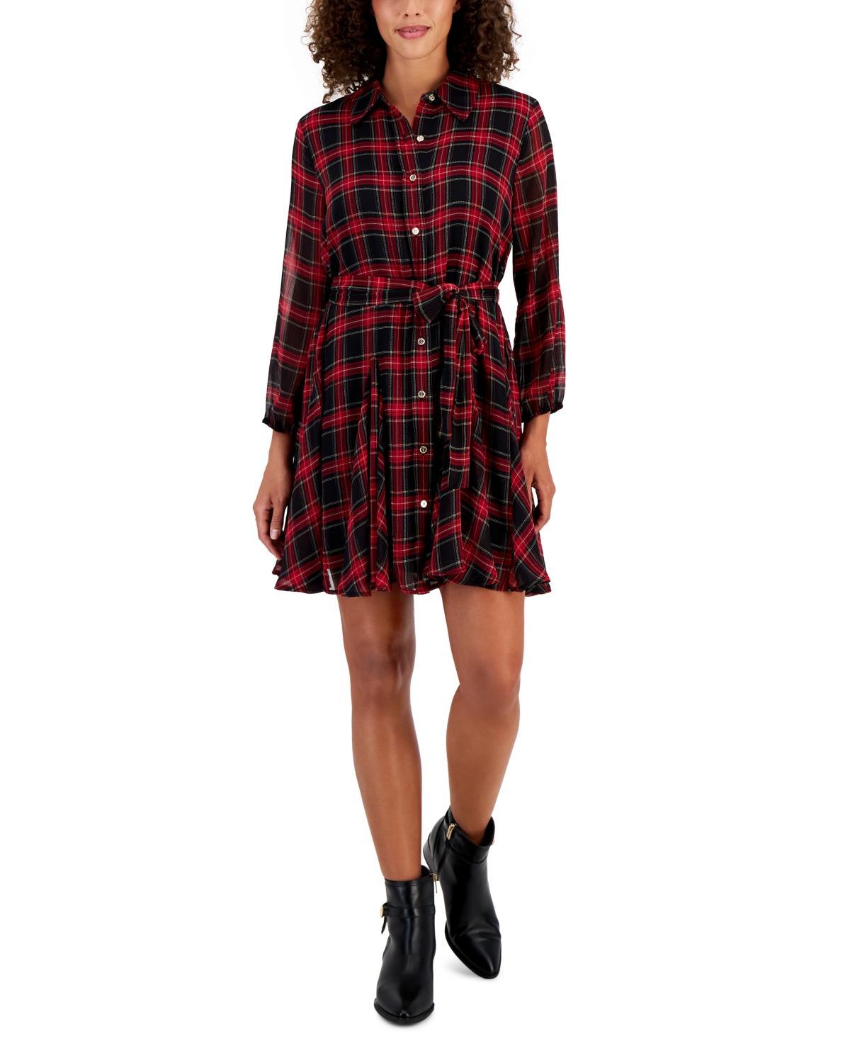 Tommy Hilfiger Long Sleeve Plaid Dress Multi) Women's Clothing Product Image
