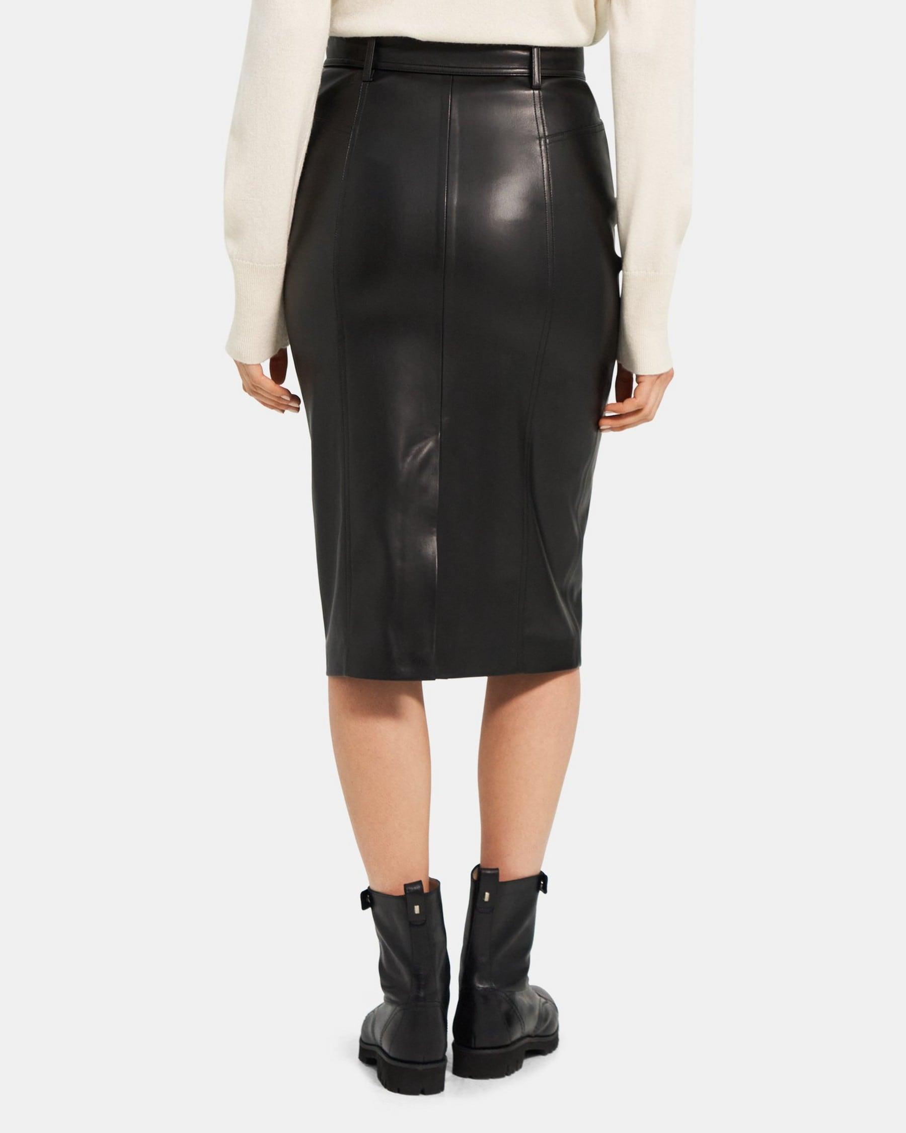 Belted Midi Skirt in Stretch Faux Leather Product Image