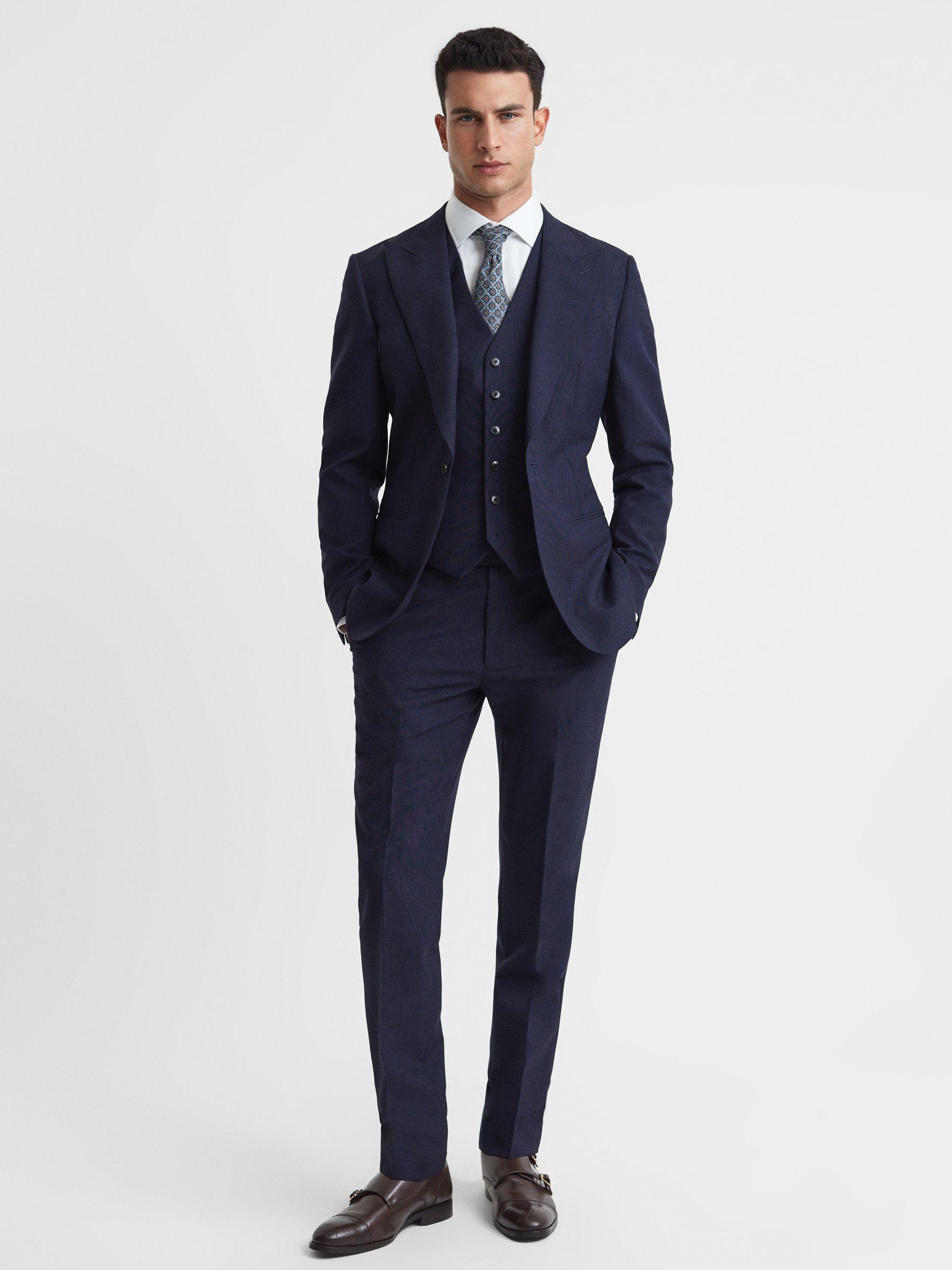 Classic Slim Fit Wool Horseshoe Waistcoat in Navy Product Image