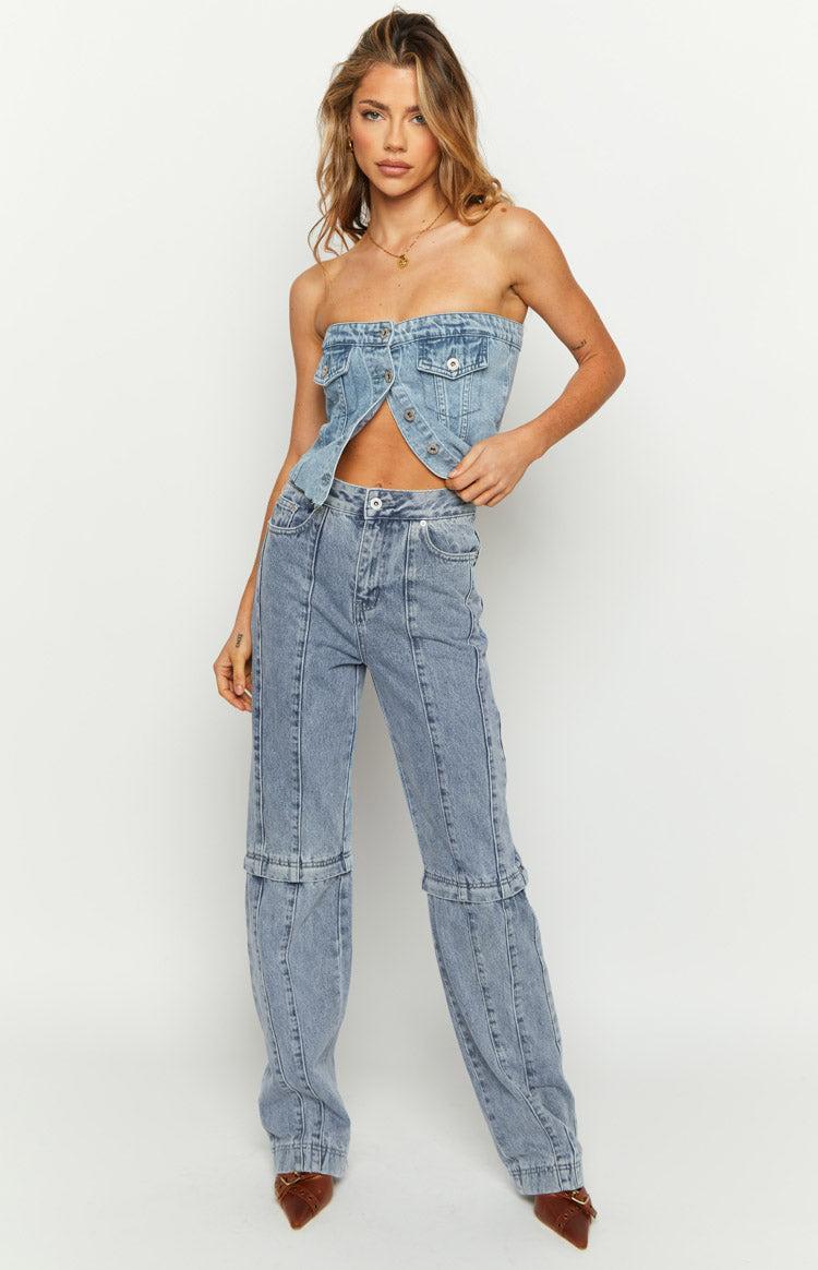 The Phoebe Mid Wash Denim Jeans to Jorts Product Image