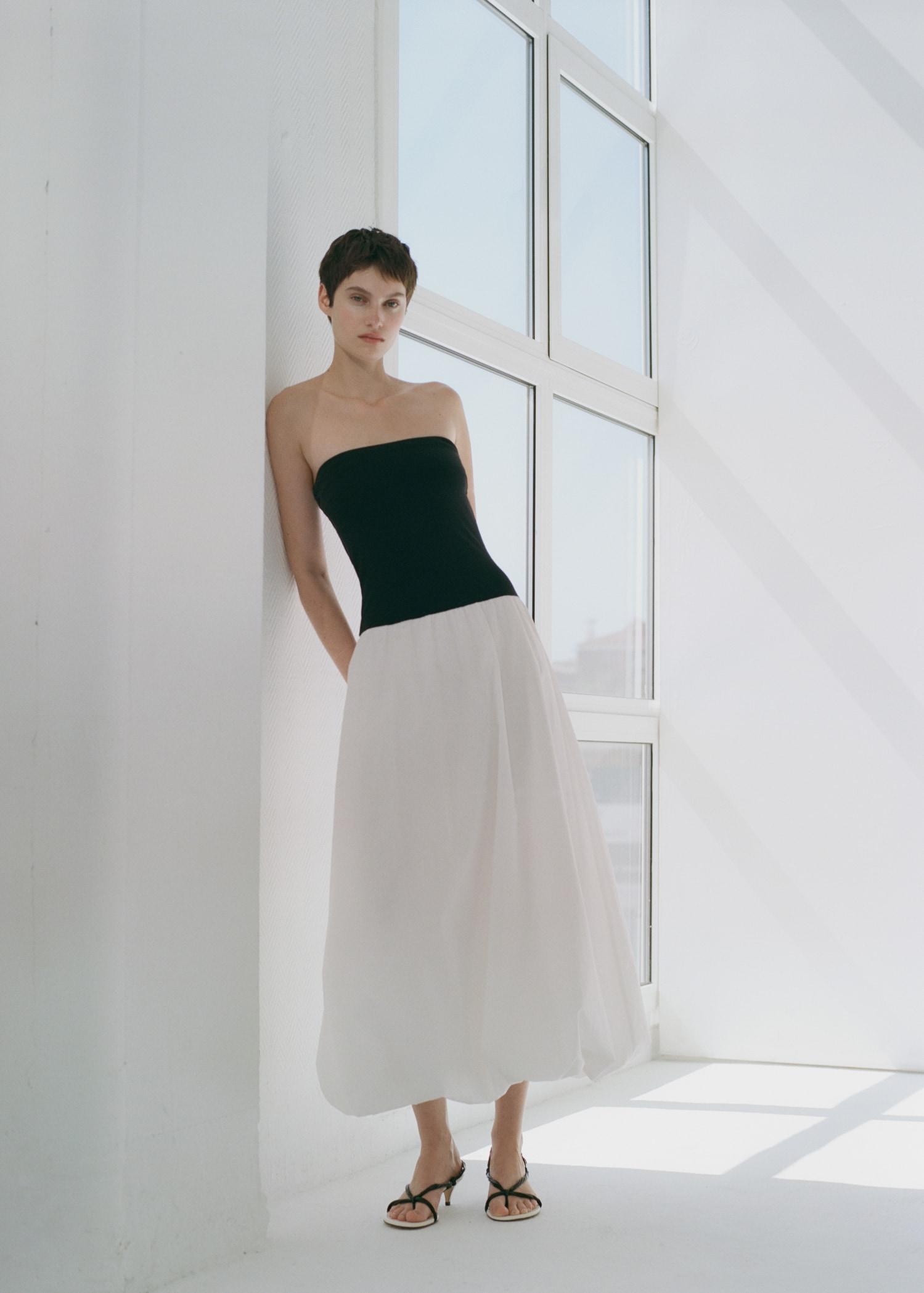 Combined knitted balloon dress - Women | MANGO USA Product Image