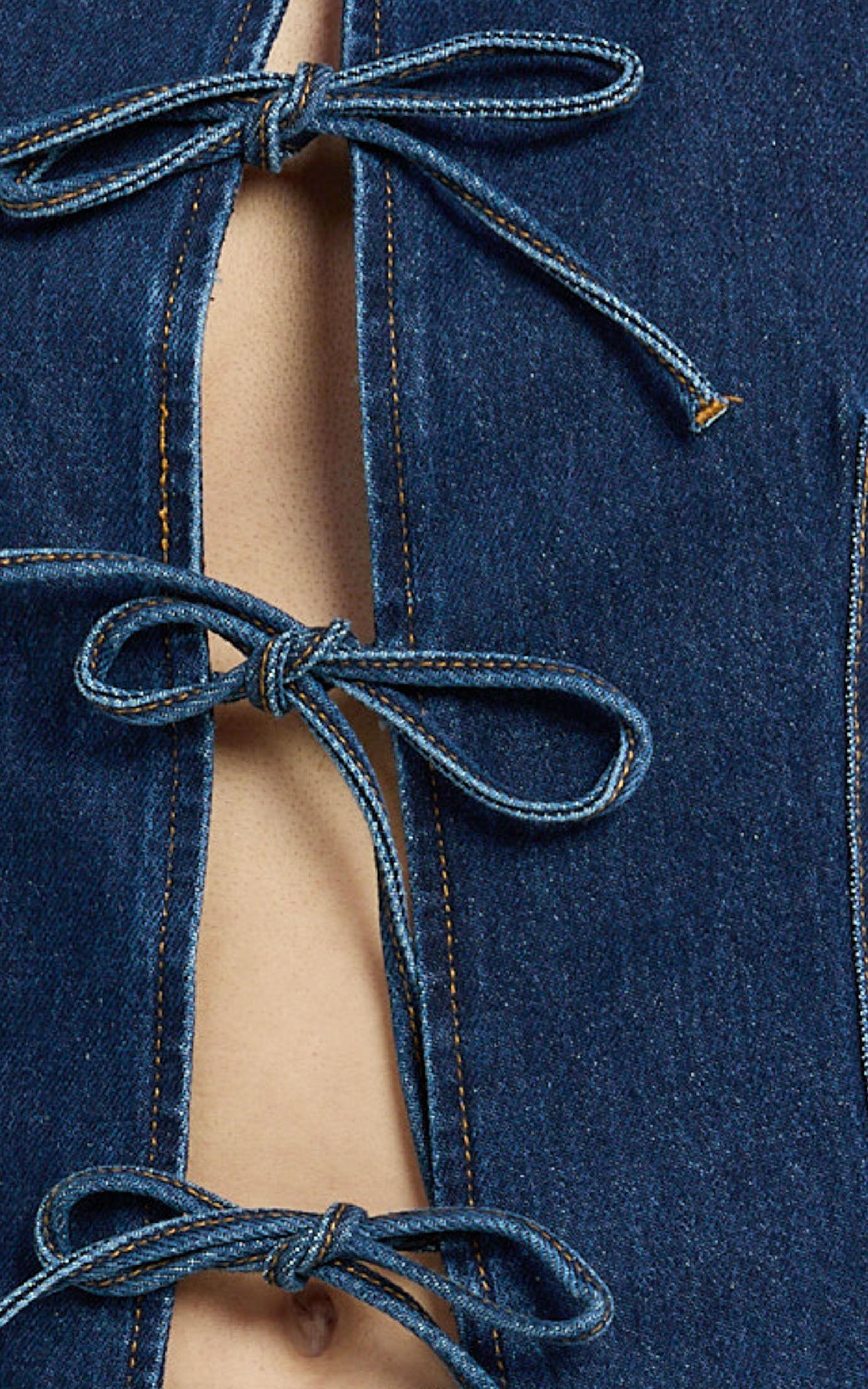 Benny Top - Tie Front Recycled Denim Top in Indigo Wash Product Image