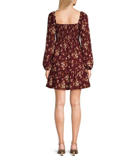 Blu Pepper Floral Long Sleeve Ruffle Hem Mini Dress Product Image