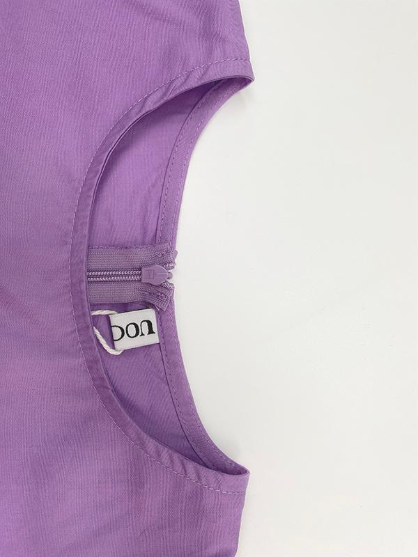 High Waisted Loose Pleated Solid Color Round-Neck Mini Dresses Product Image