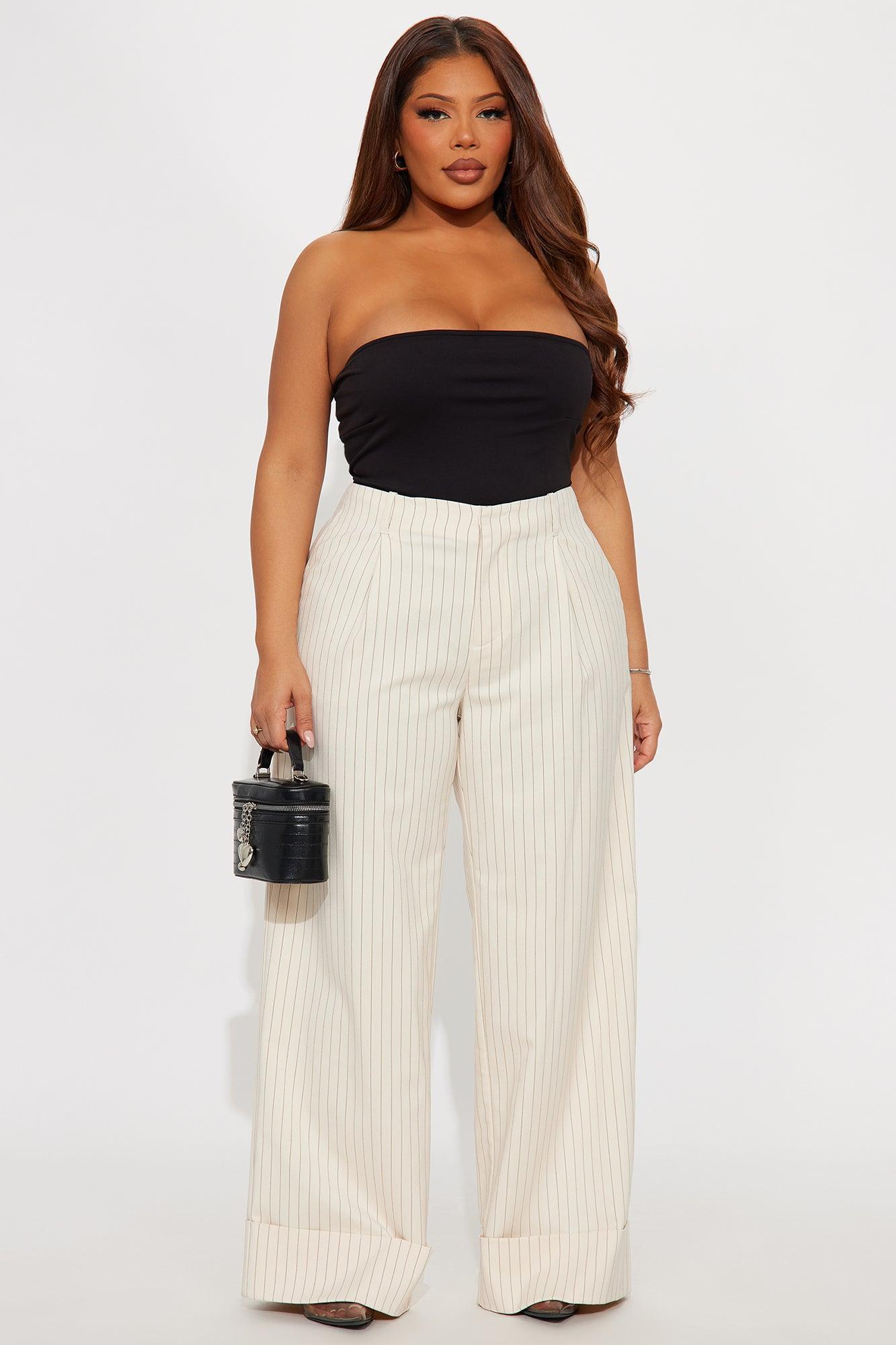 Amina Pinstripe Wide Leg Trouser - Cream Product Image