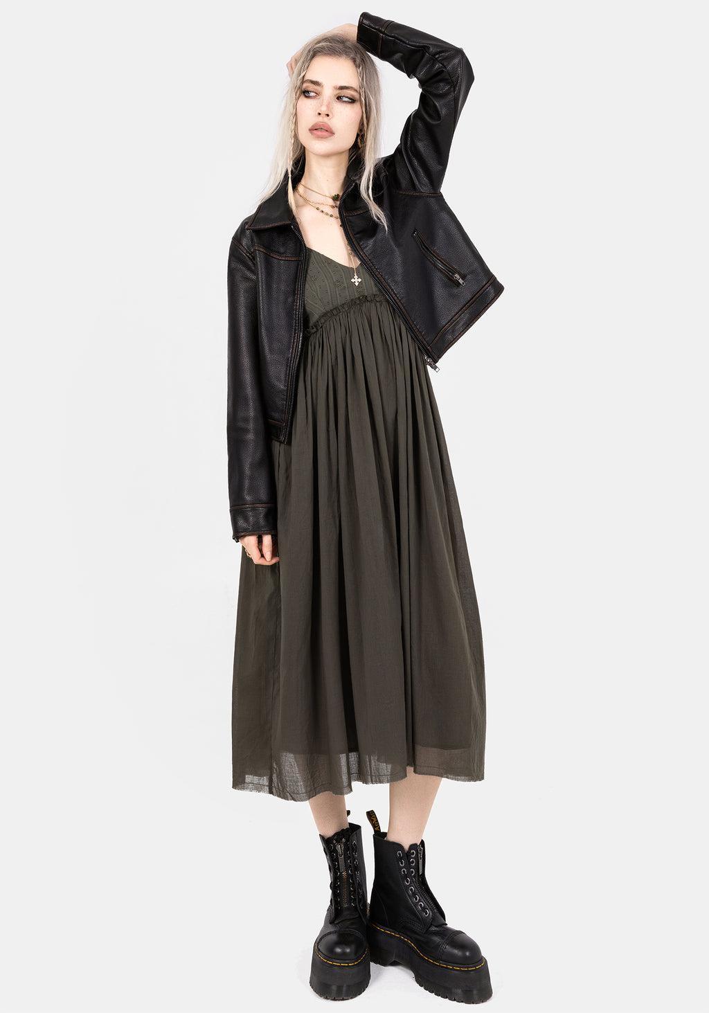 Thyme Cotton Plunge Neck Cami Midi Dress Product Image