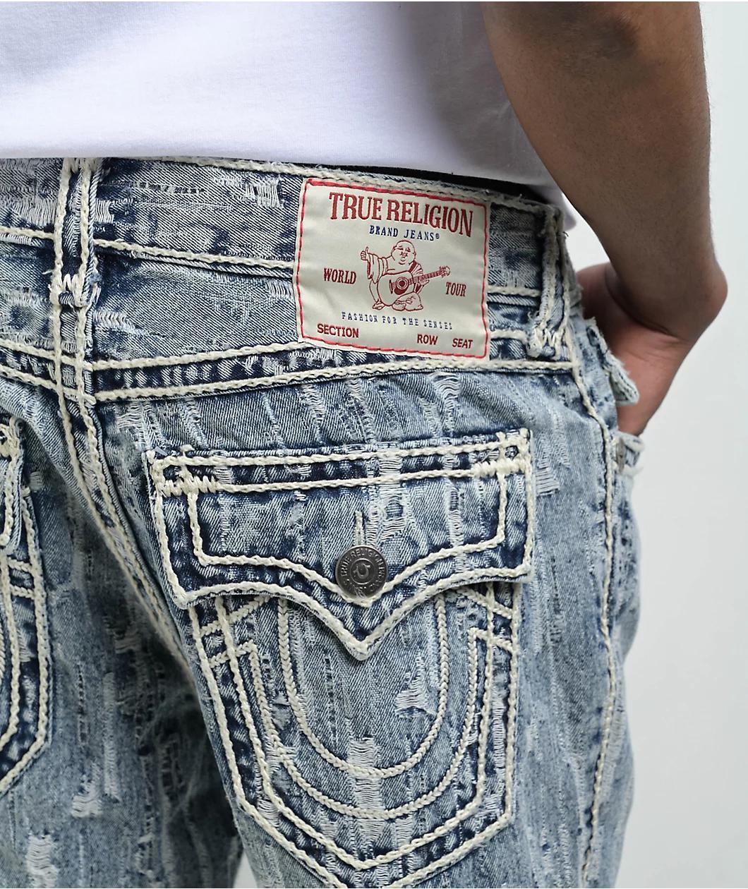 True Religion Ricky Distress Blue Wash Straight Leg Jeans Product Image