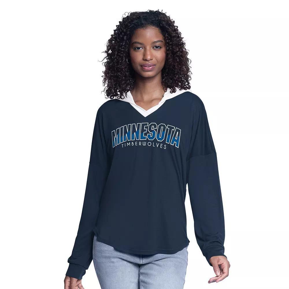 Women's G-III 4Her by Carl Banks Navy Minnesota Timberwolves Bench Player Oversized Long Sleeve Hooded Top, Size: XL, Blue Product Image
