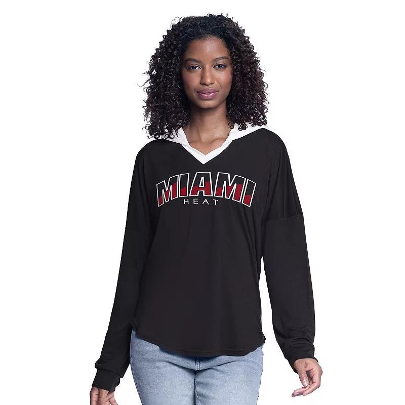 Women's G-III 4Her by Carl Banks Black Miami Heat Bench Player Oversized Long Sleeve Hooded Top, Size: Large Product Image