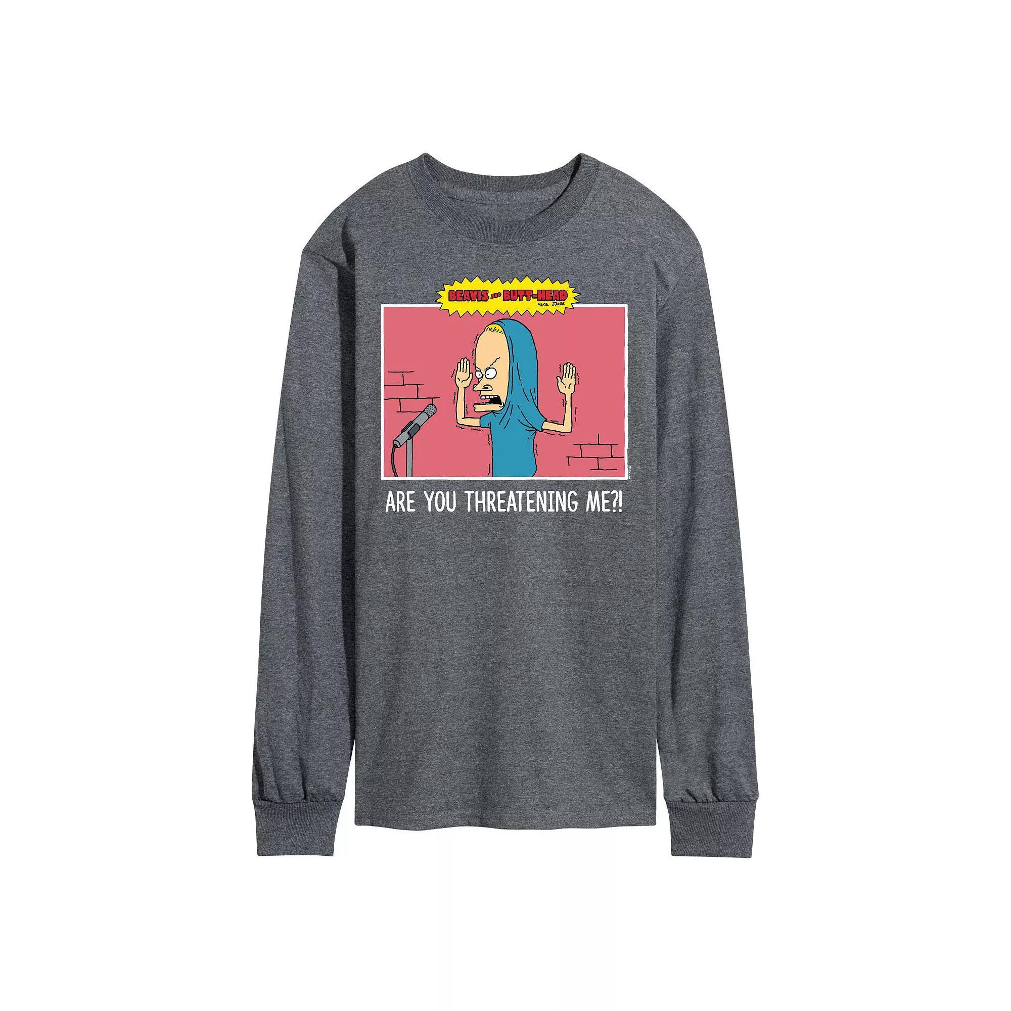 Mens Beavis And Butthead Threatening Me Long Sleeve Tee Product Image