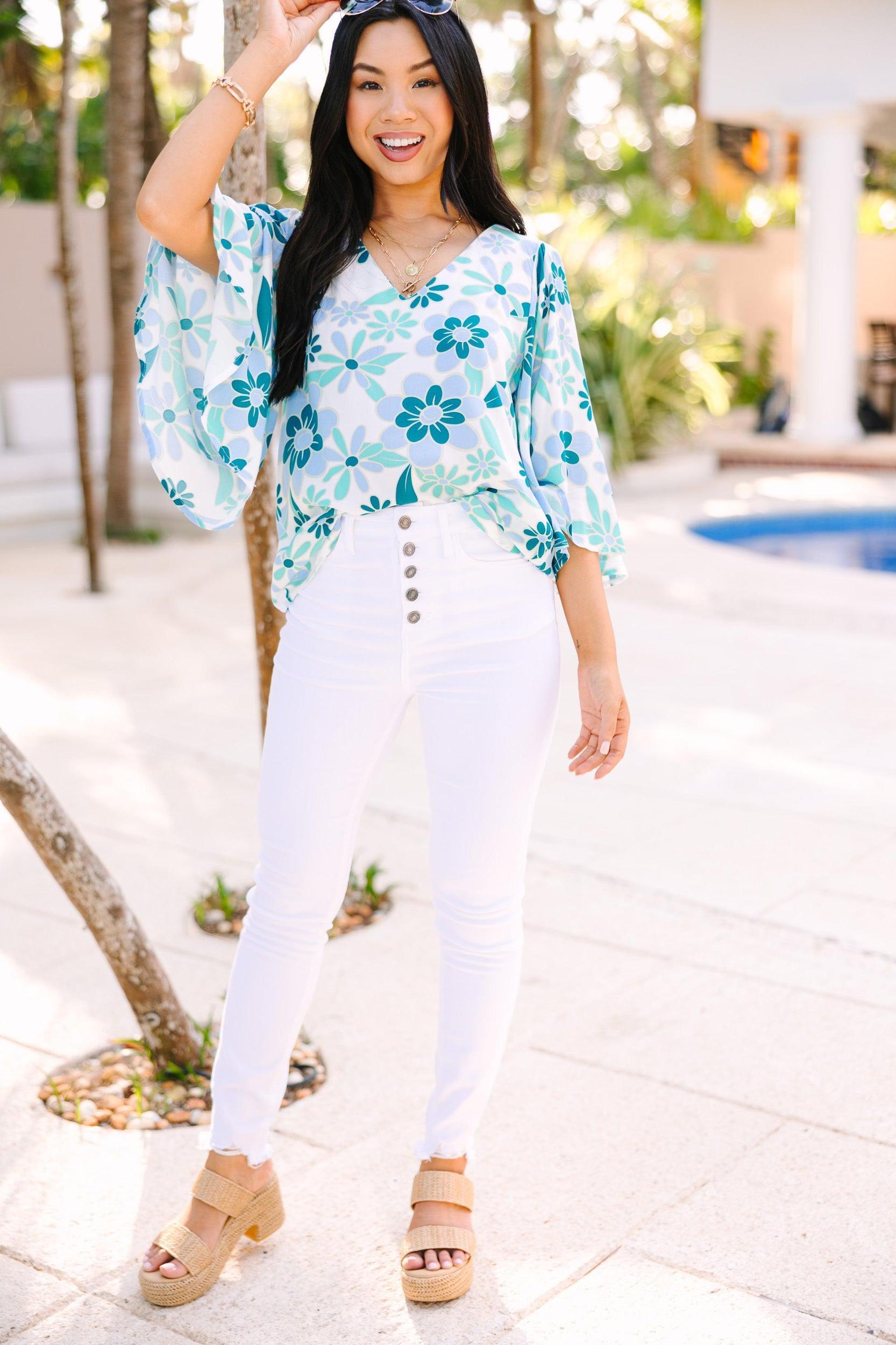 Take You There Teal Blue Floral Blouse Female Product Image