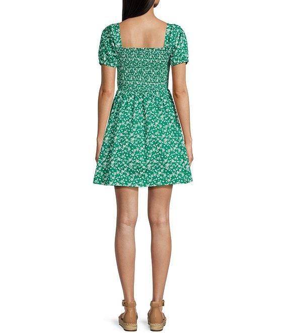 Copper Key Textured Puff Sleeve Smocked Floral Mini Dress Product Image