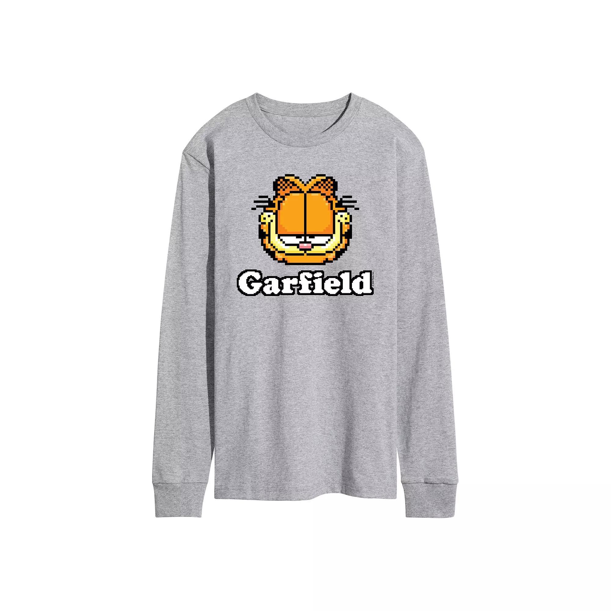 Mens Garfield Video Game Logo Long Sleeve Graphic Tee Grey Gray Product Image