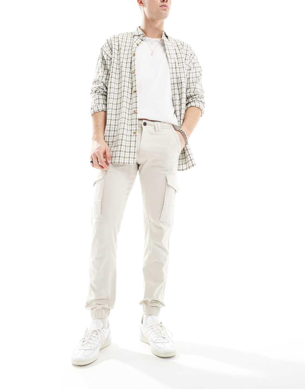 Jack & Jones slim fit cargo pants in beige Product Image