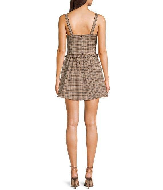 City Vibe Plaid V-Neck Bow Front Ruffled Drop Waist Dress Product Image