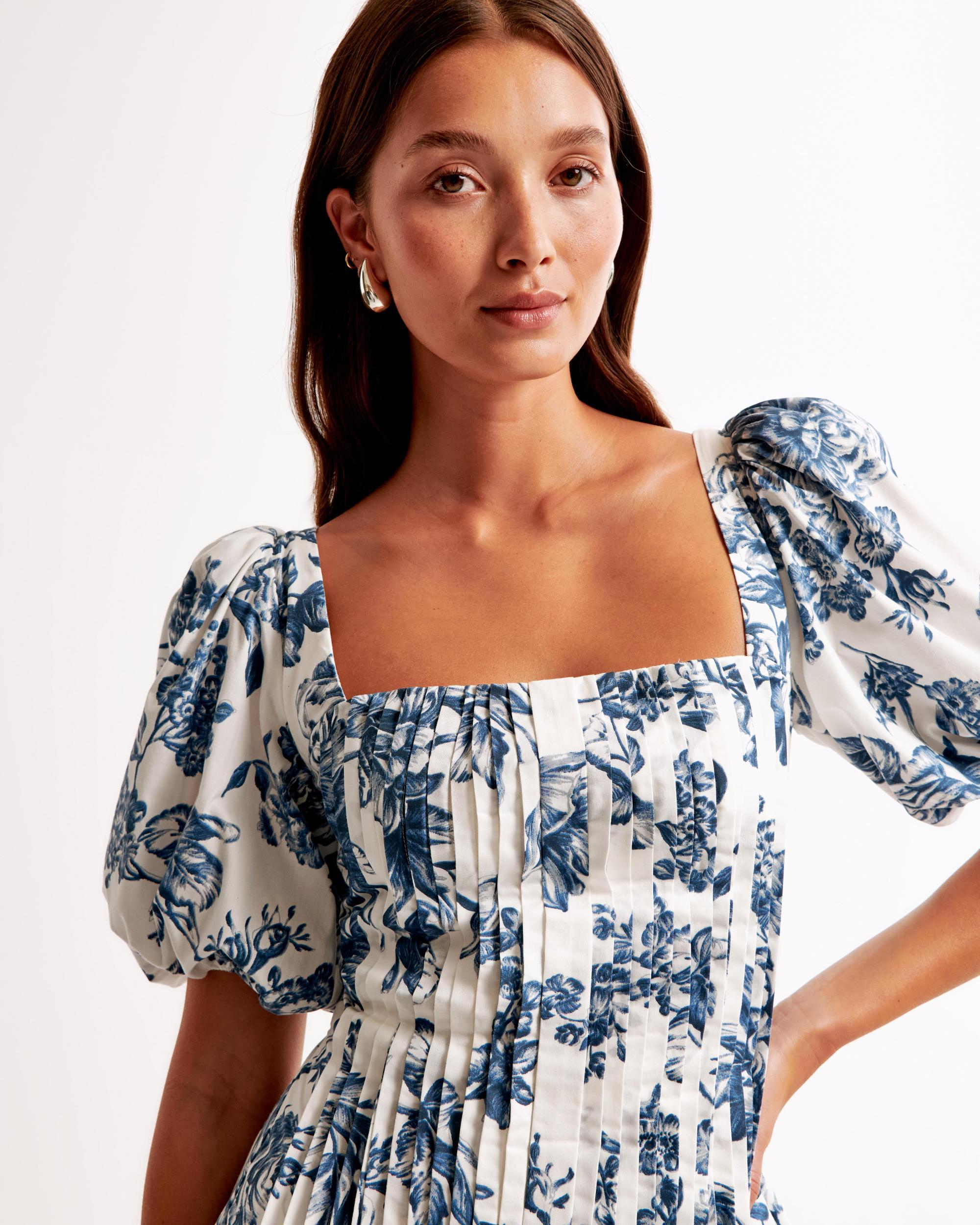 Puff Sleeve Pleat Release Midi Dress Product Image