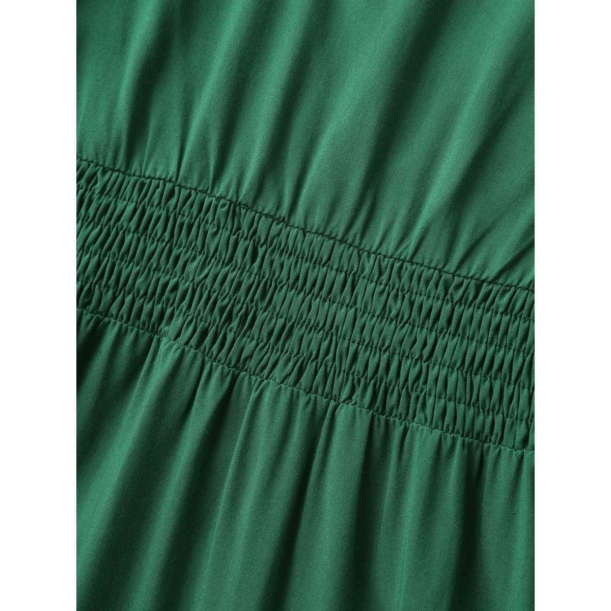Plus Size Rayon Keyhole Pockets Solid Milkmaid Dress Emerald Women Square Neck Cap Sleeve Curvy BloomChic 18-20/2X Product Image
