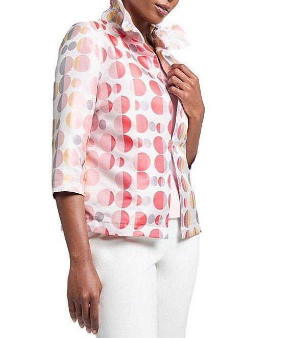 Ming Wang Novelty Woven Jacquard Polka Dot Stand Collar 3/4 Sleeve Coordinating Jacket Product Image