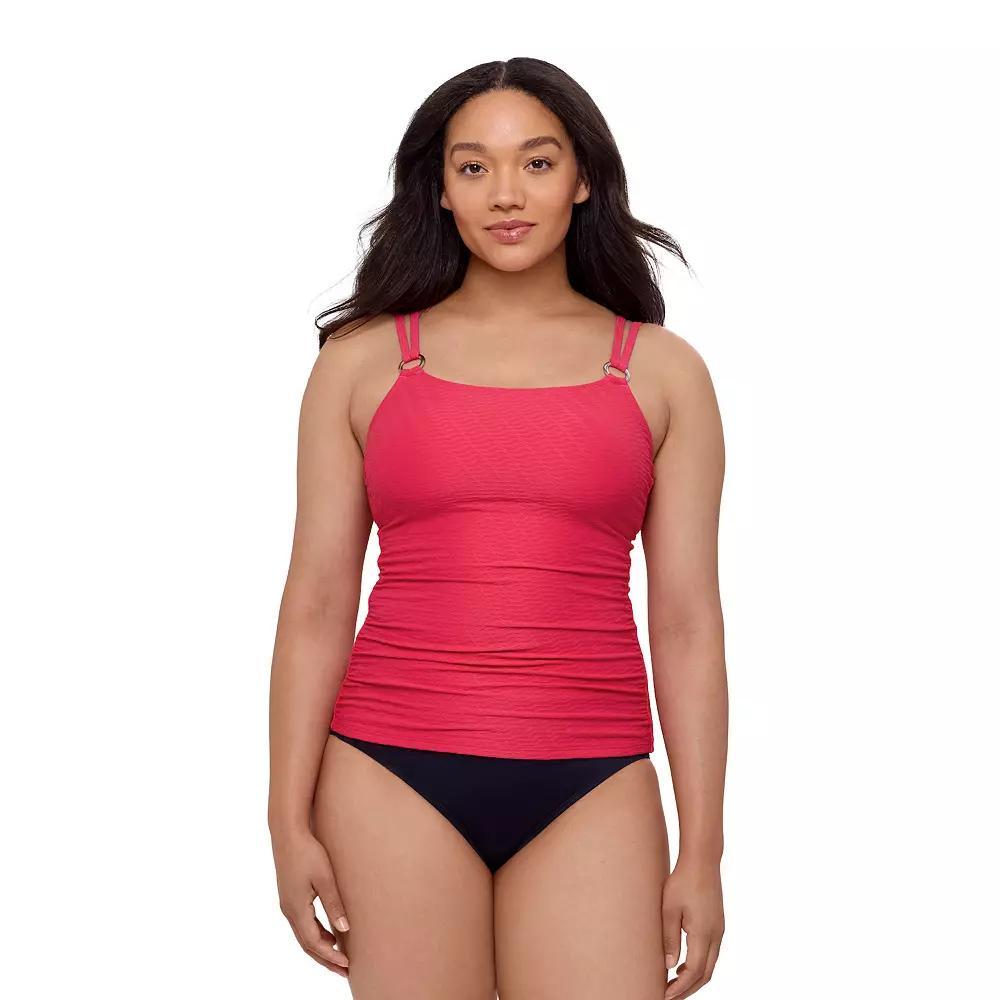 Women's Bal Harbour Solid Rouched Sides Ring Tankini Top, Size: Medium, Raspberry Product Image