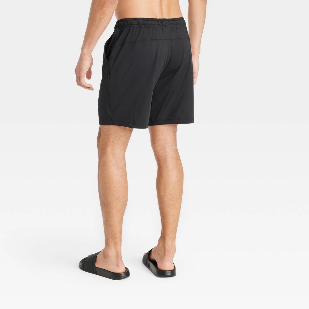 Mens 7 Soft Stretch Shorts - All In Motion Black Onyx S: Fit, Side & Zippered Pockets, UPF 50+ Product Image
