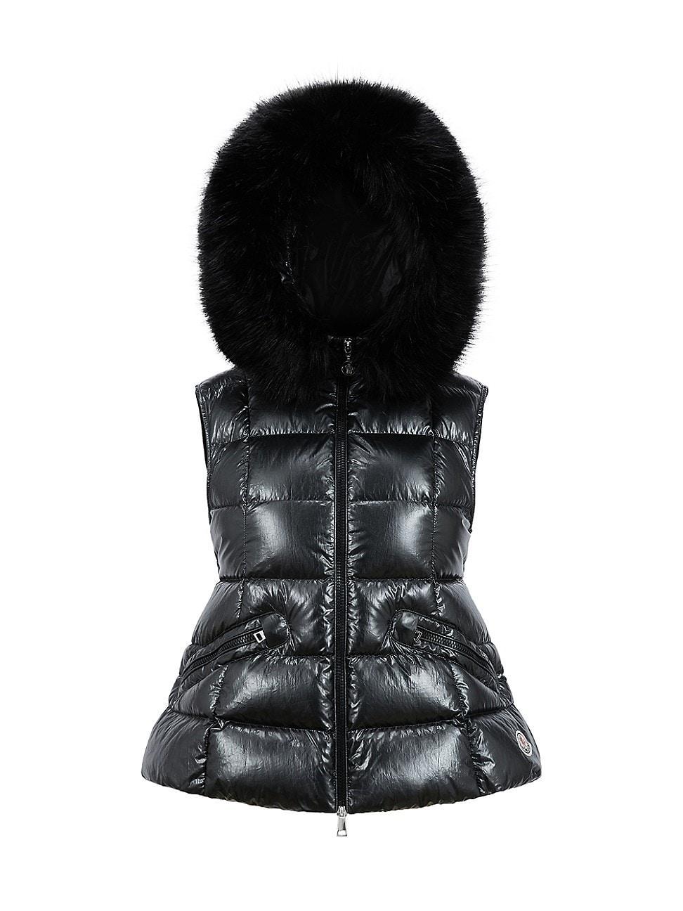 Womens Anse Fitted Down Vest with Removable Faux Fur Trim Product Image