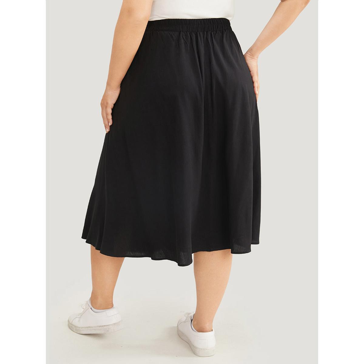 Plus Size Solid Pocket Knot Elastic Waist Split Hem Skirt Women Black Casual Knotted Loose No stretch Pocket Dailywear Skirts BloomChic 18-20/2X Product Image