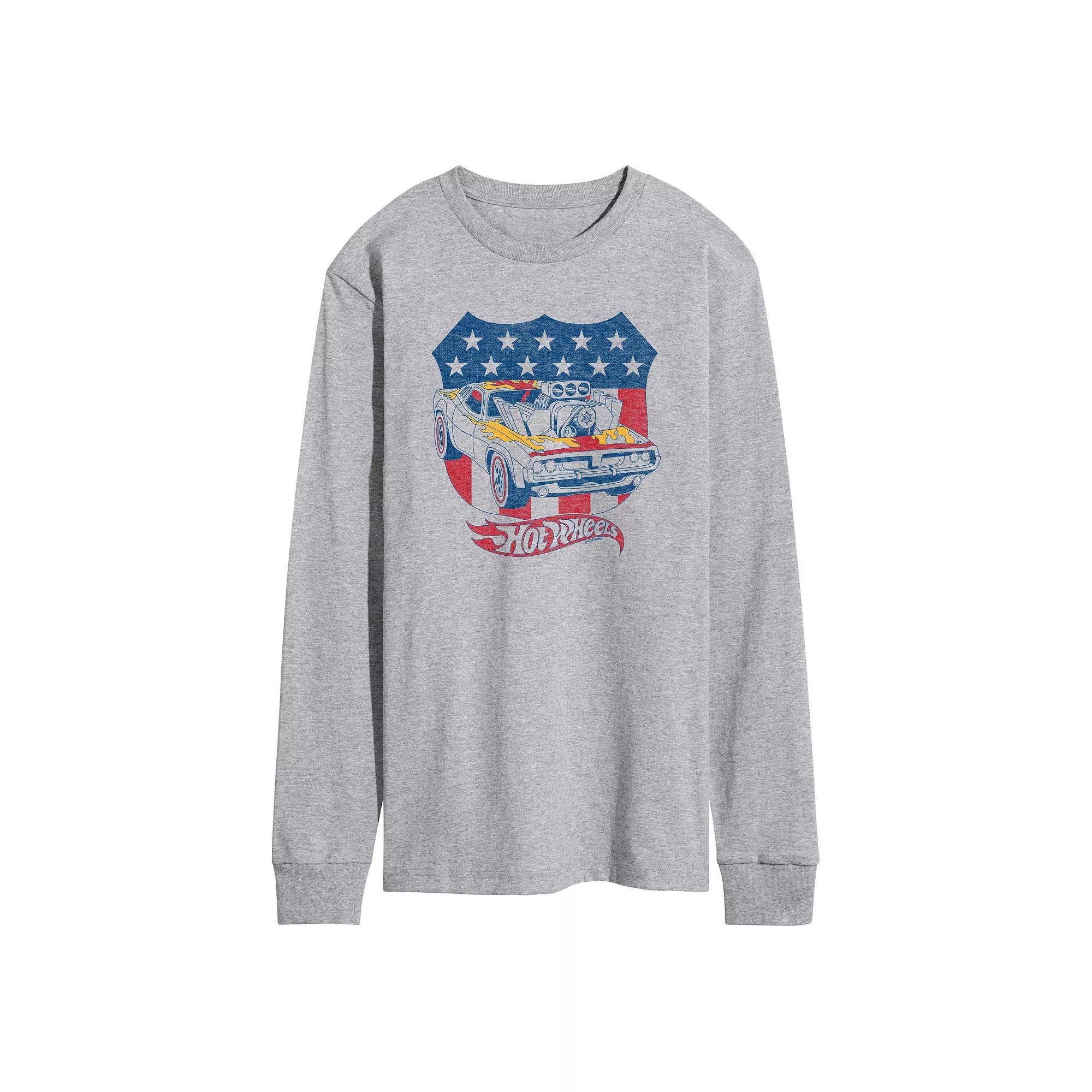 Mens Hot Wheels Americana Crest Long Sleeve Graphic Tee Grey Gray Product Image