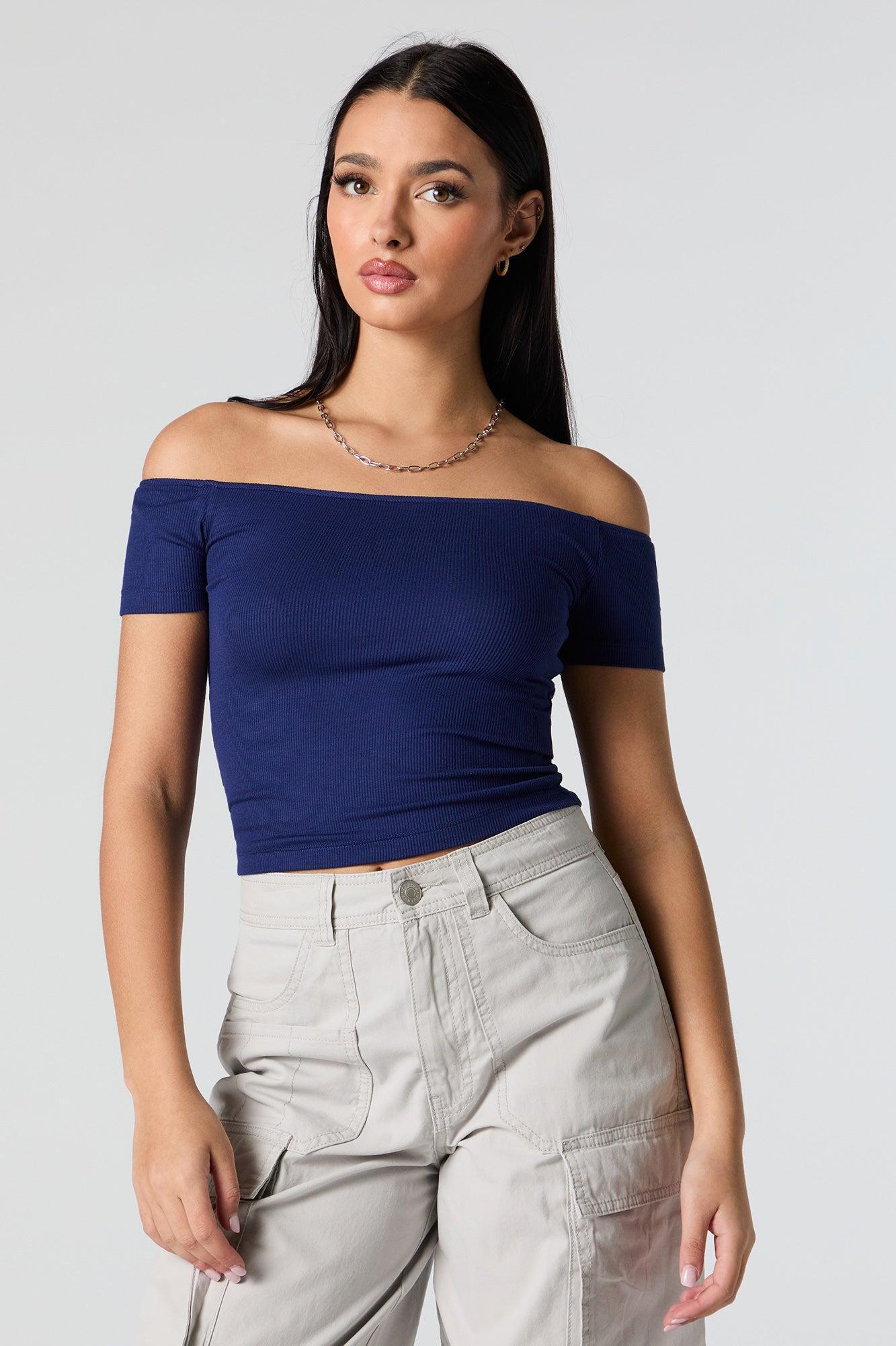 Ribbed Off Shoulder Crop Top Female Product Image