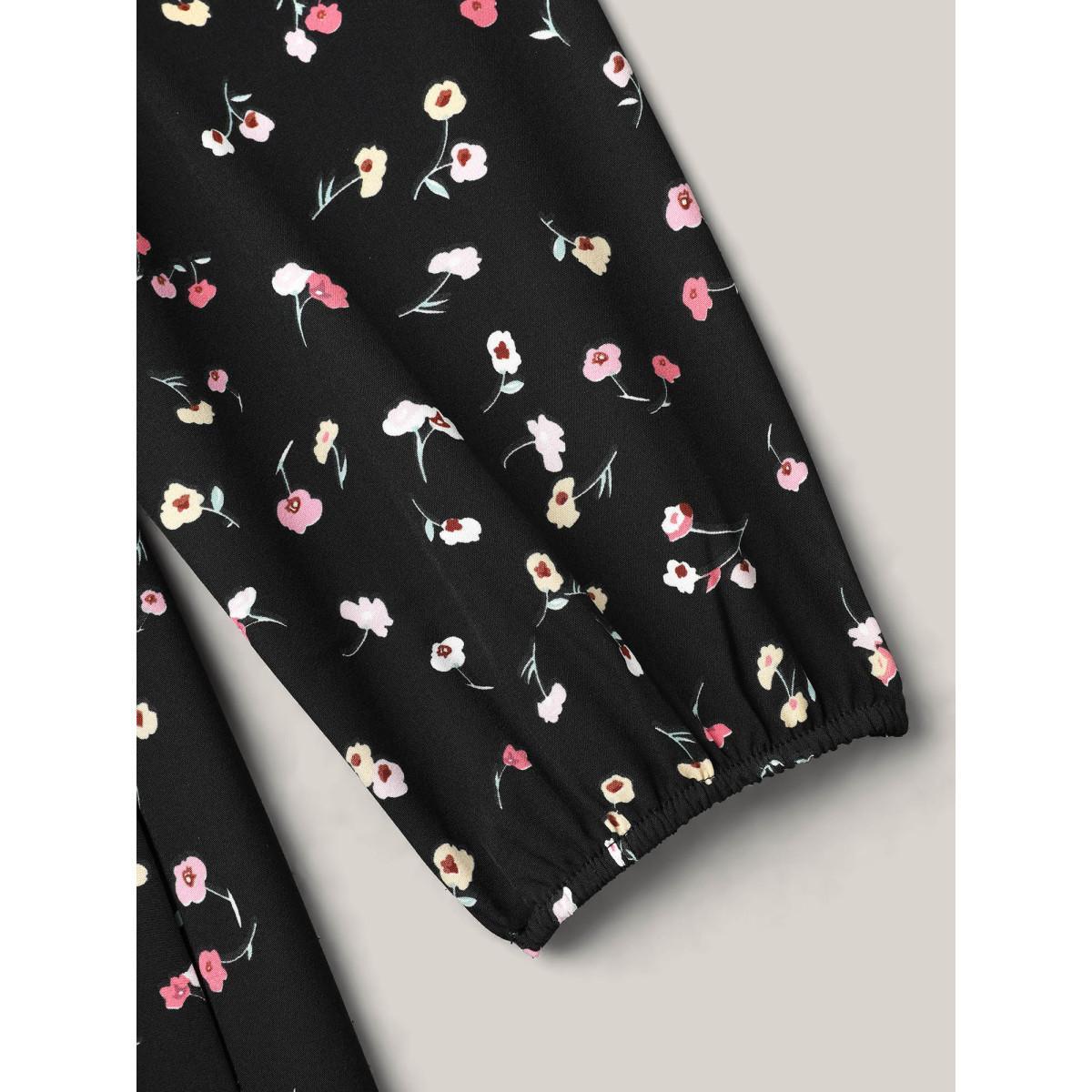 Plus Size Floral Print V-Neck Waist-Defined Midi Dress BlackFlower Women Elegant Non V-neck Long Sleeve Curvy BloomChic 30/6X Product Image