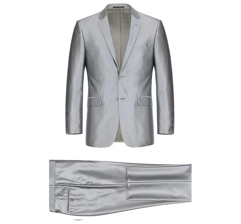 Gray Regular Fit Sharkskin Italian Styled 2 Piece Suit Product Image