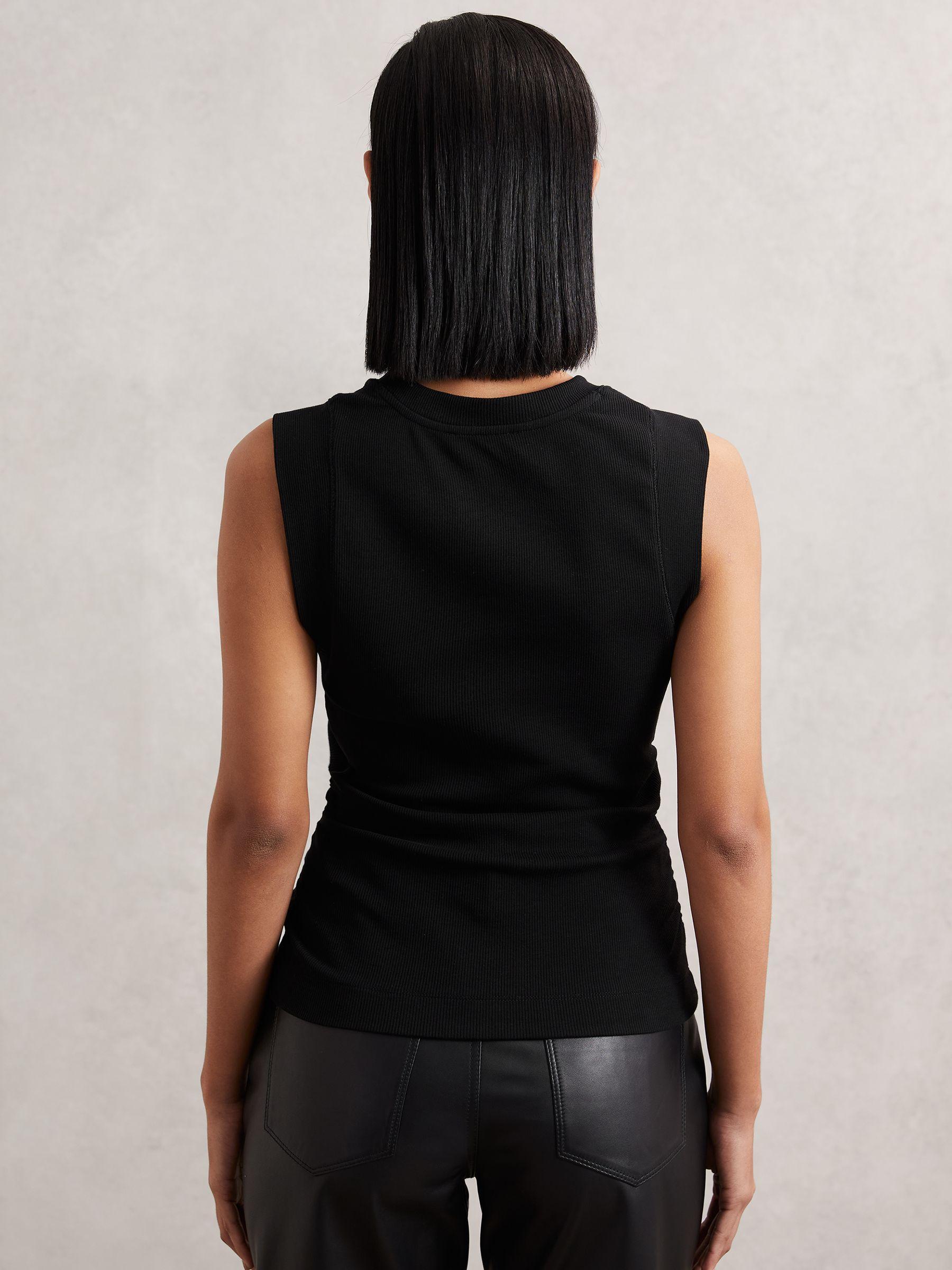 Ribbed Ruched Waist Vest in Black Product Image