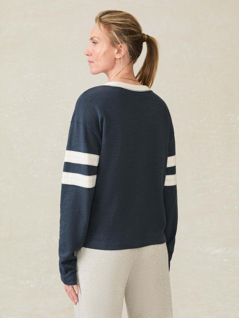 Sunwashed Slub Varsity V-Neck - Blue Nights Product Image
