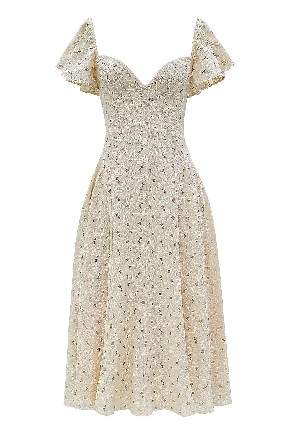 Amaya Cream Tea Broderie Anglais Midi Dress Product Image