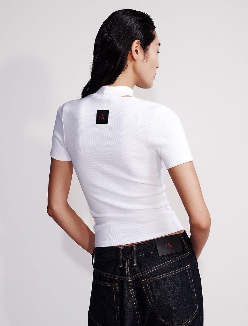 Calvin Klein Women's Cut Out Slim Crewneck T-Shirt - White - S Product Image