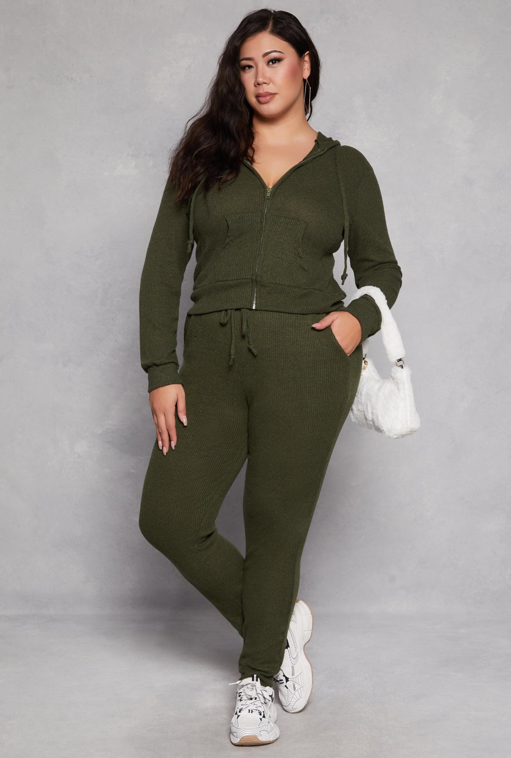 Womens Plus Size Daisy Ribbed Brushed Knit Joggers Product Image