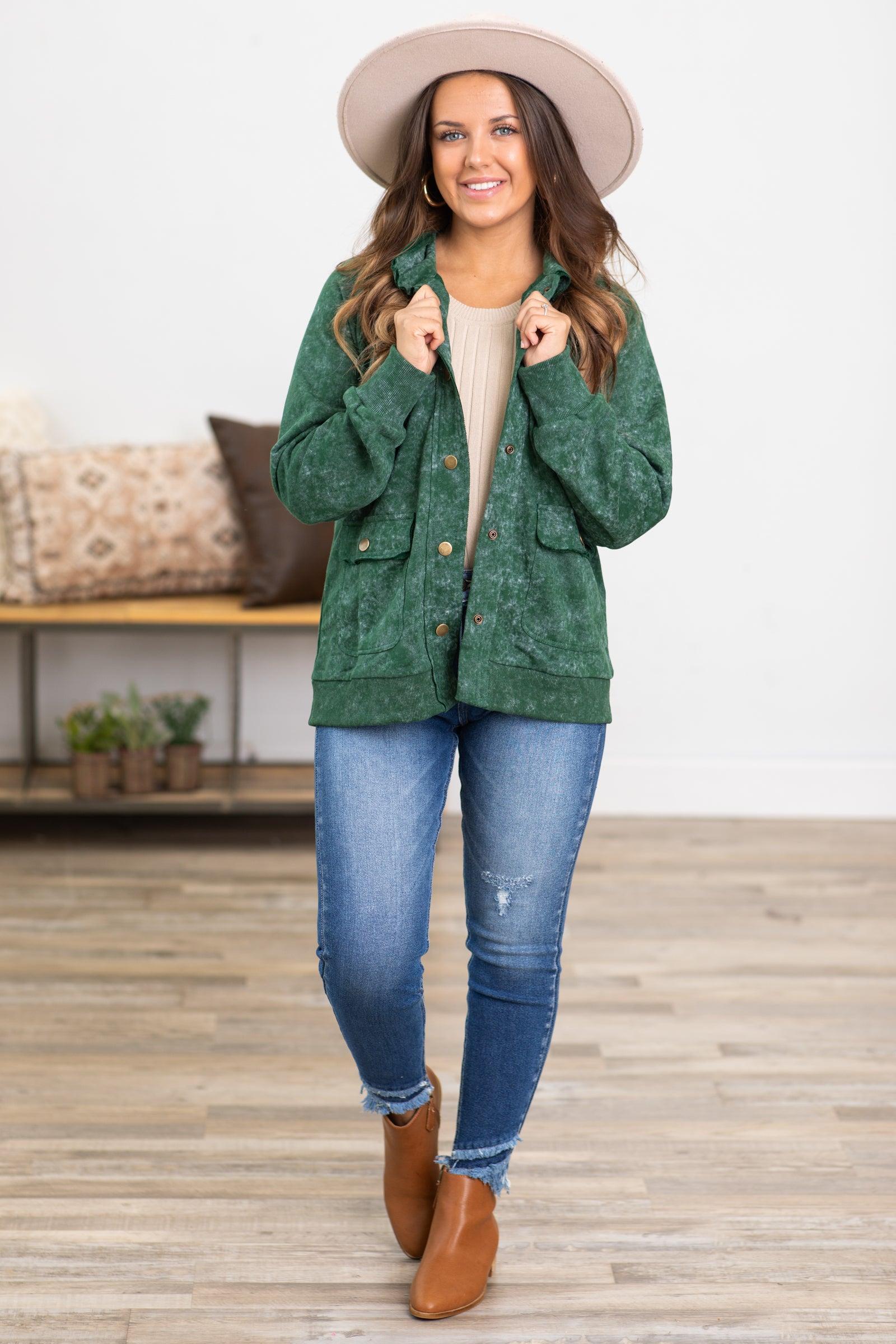 Hunter Green Snap Front Knit Jacket Product Image