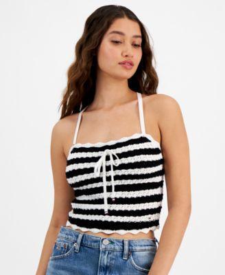 Tommy Jeans Womens Crochet Striped Tank Top - Black Product Image