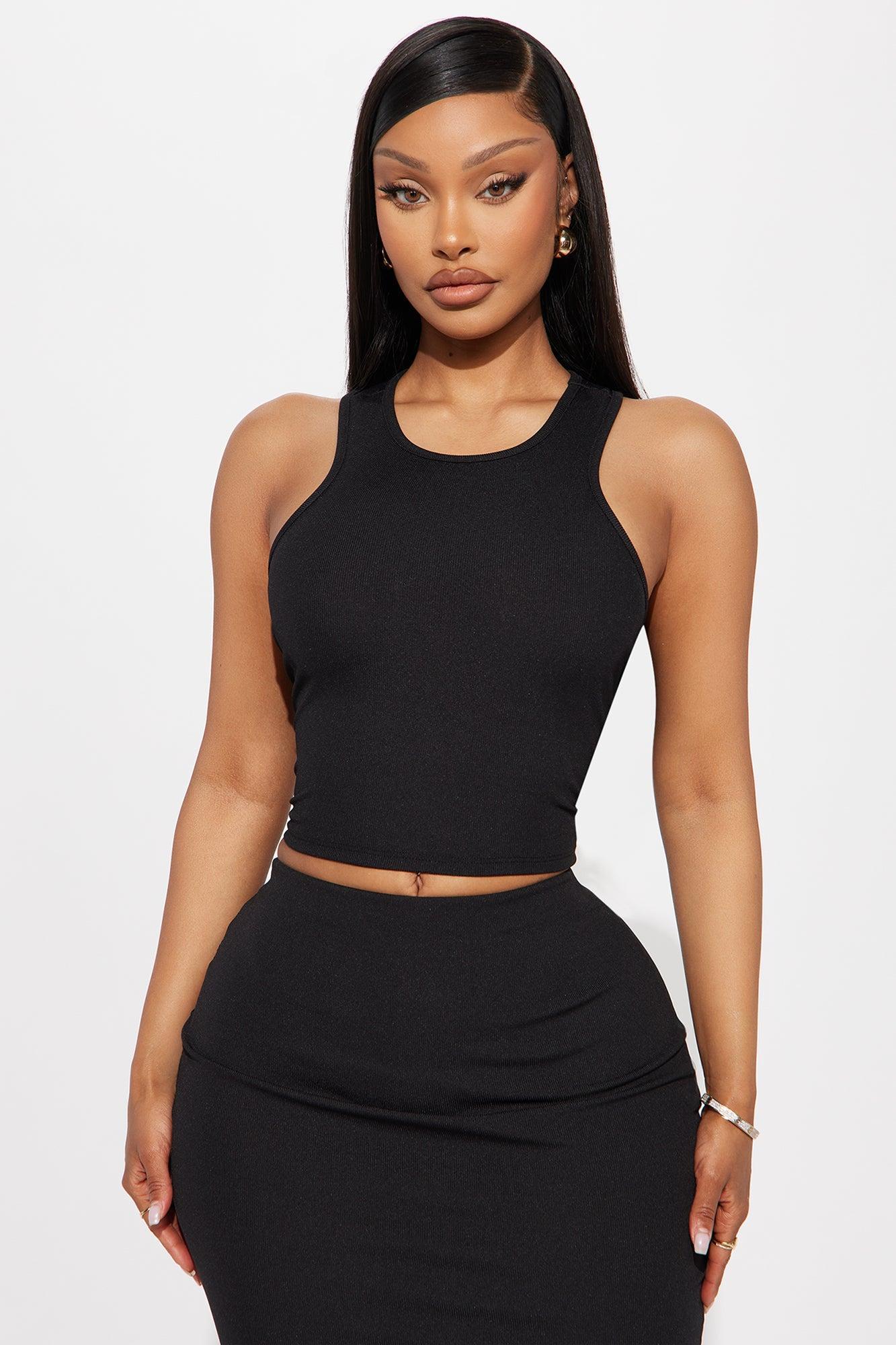 Zamira Ribbed Maxi Skirt Set - Black Product Image