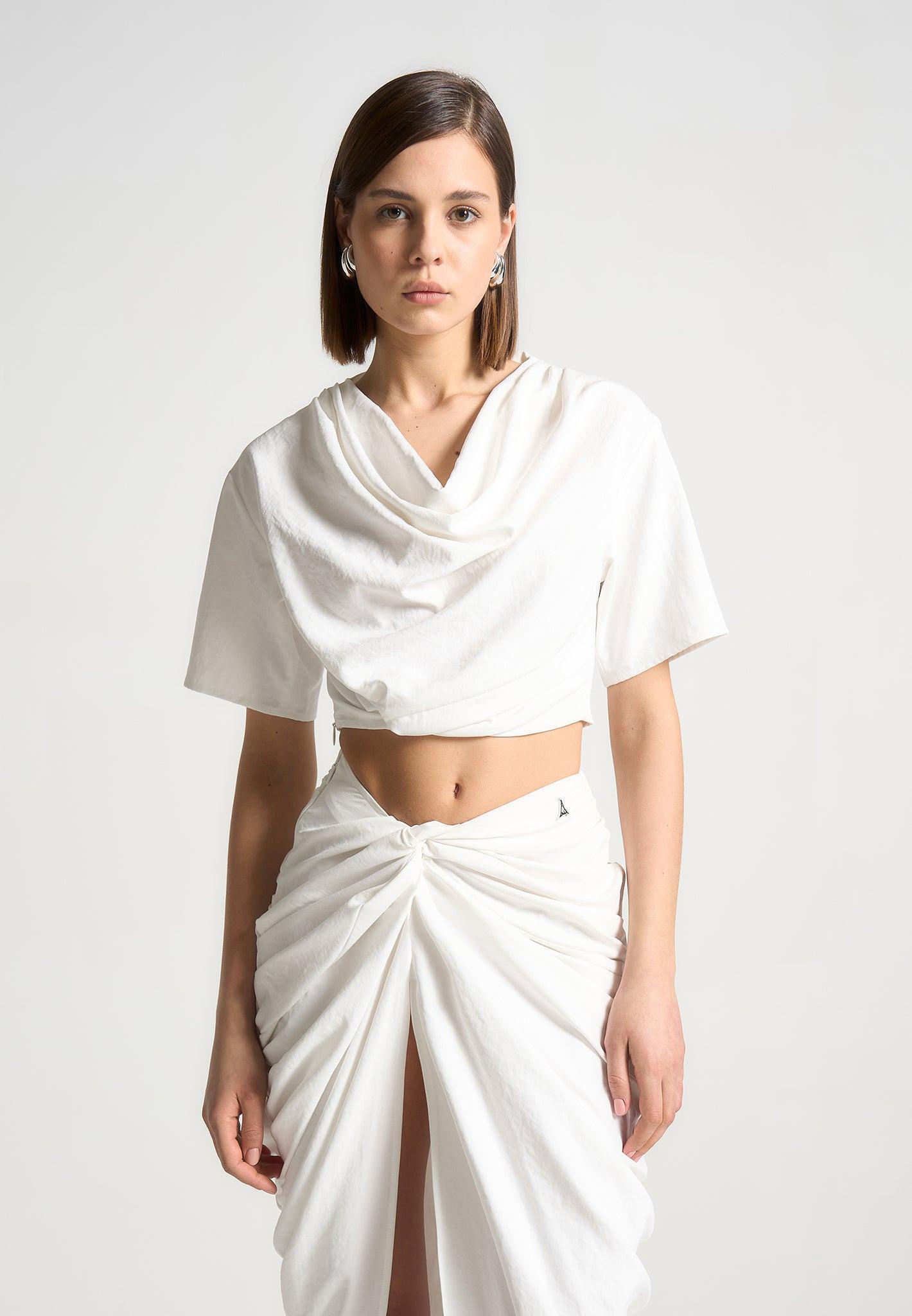 Cowl Neck Drape T-Shirt - White Female Product Image