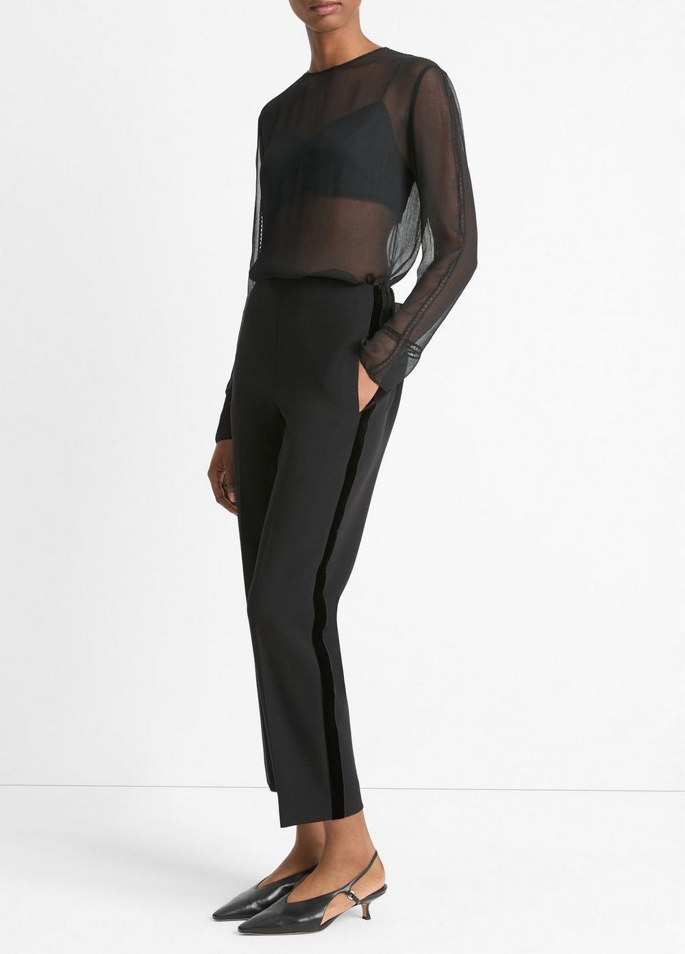 Womens Crepe Velvet-Trim Pants Product Image