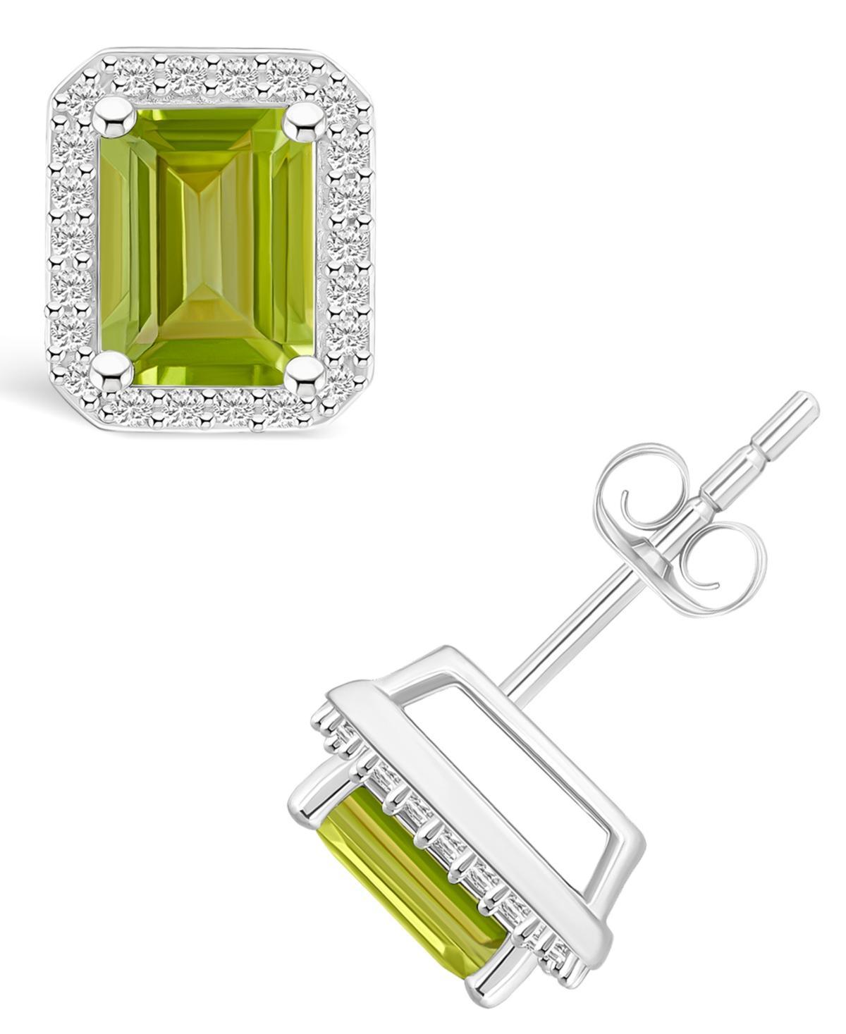 Celebration Gems 10k White Gold Emerald Cut Gemstone & Lab-Created White Sapphire Halo Stud Earrings, Women's, Peridot Product Image