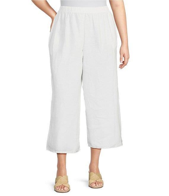 Bryn Walker Plus Light Linen Elastic Waist Wide Leg Pants Product Image